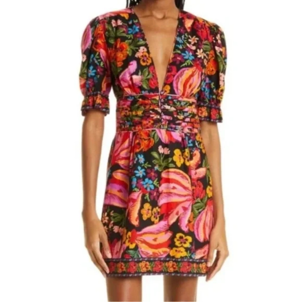 Farm Rio Black Spring Bananas Linen Dress